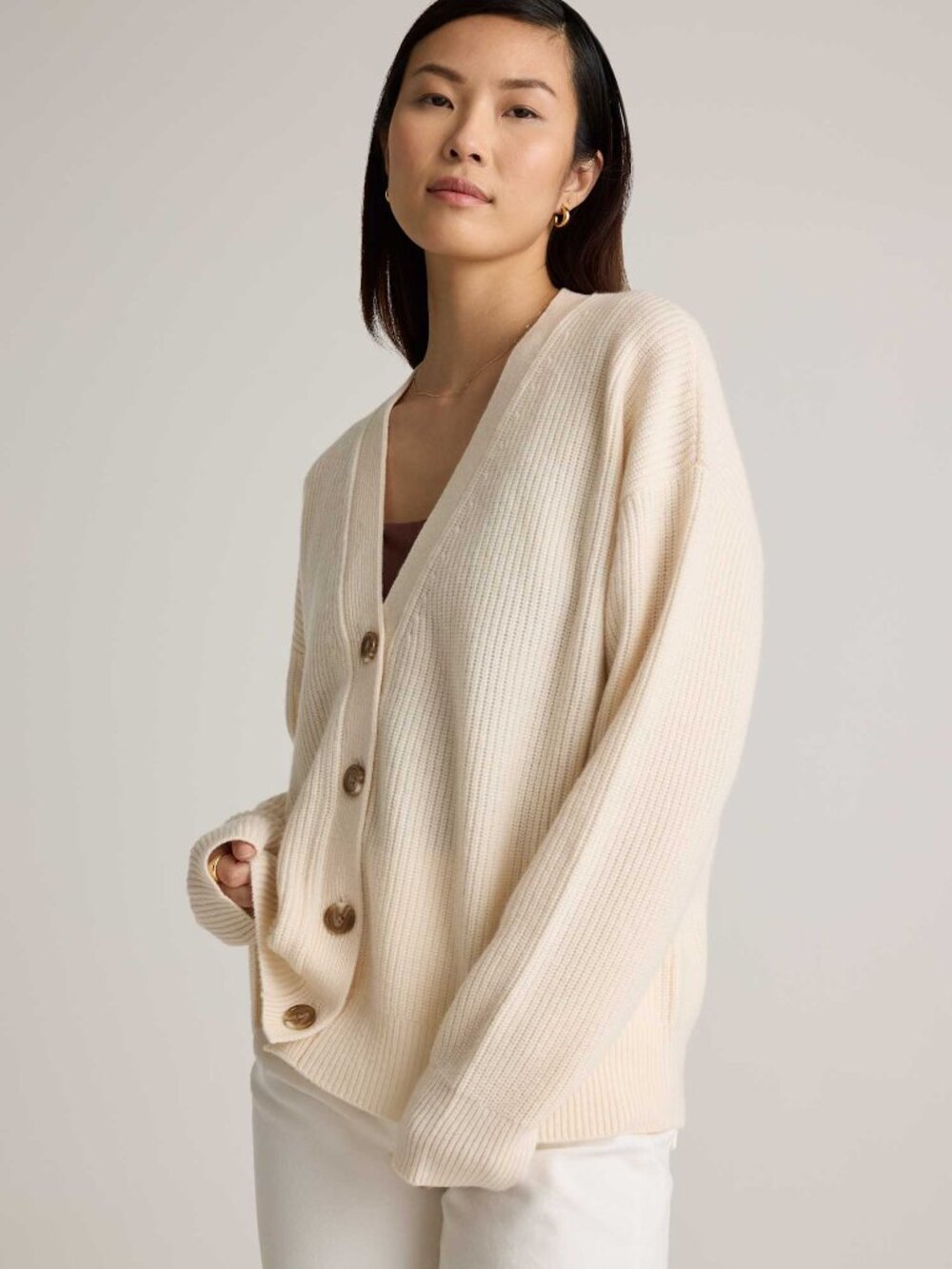 Quince Cashmere Fisherman Boxy Cropped Cardigan Sweater in Ivory S $120